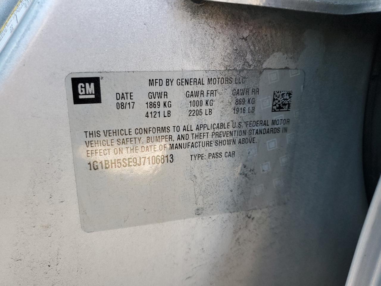 2018 Chevrolet Cruze Lt VIN: 1G1BH5SE9J7106813 Lot: 81817095