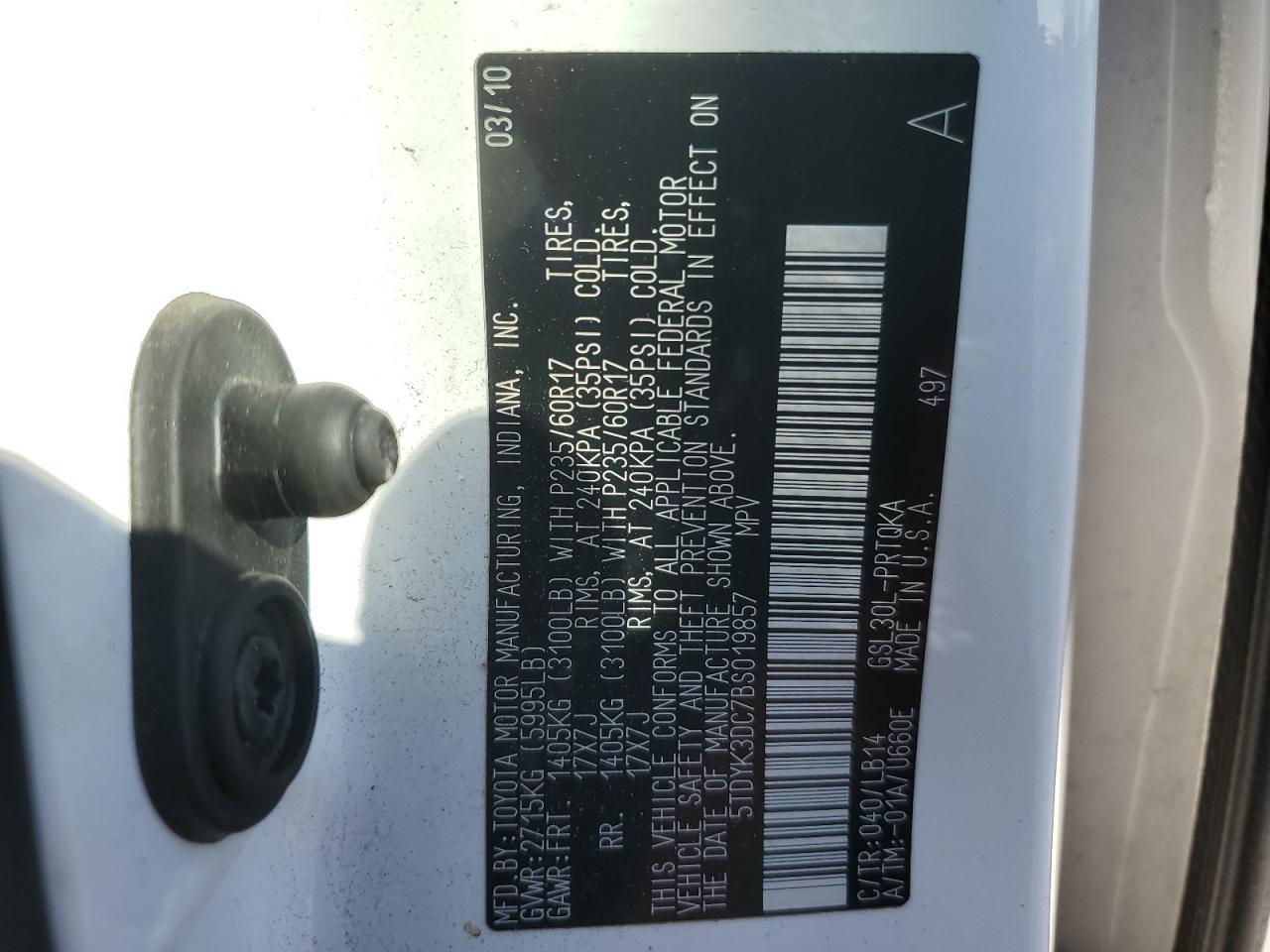 2011 Toyota Sienna Xle VIN: 5TDYK3DC7BS019857 Lot: 85322855