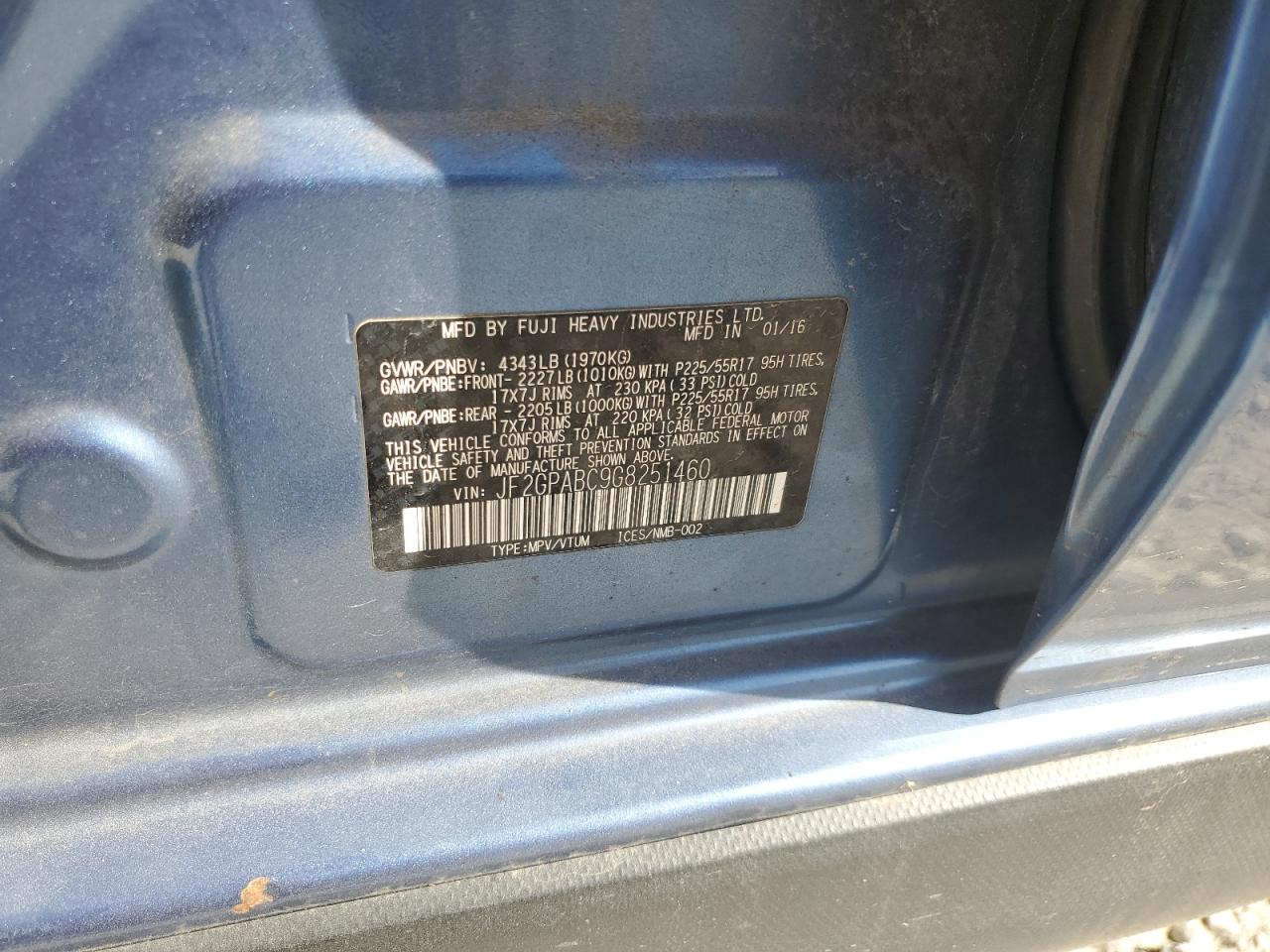 2016 Subaru Crosstrek Premium VIN: JF2GPABC9G8251460 Lot: 84581235