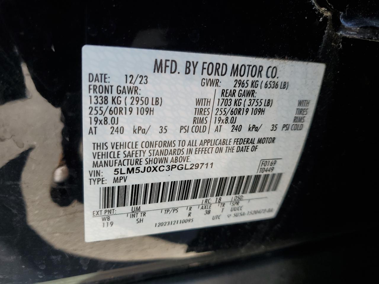 2023 Lincoln Aviator VIN: 5LM5J0XC3PGL29711 Lot: 81129335