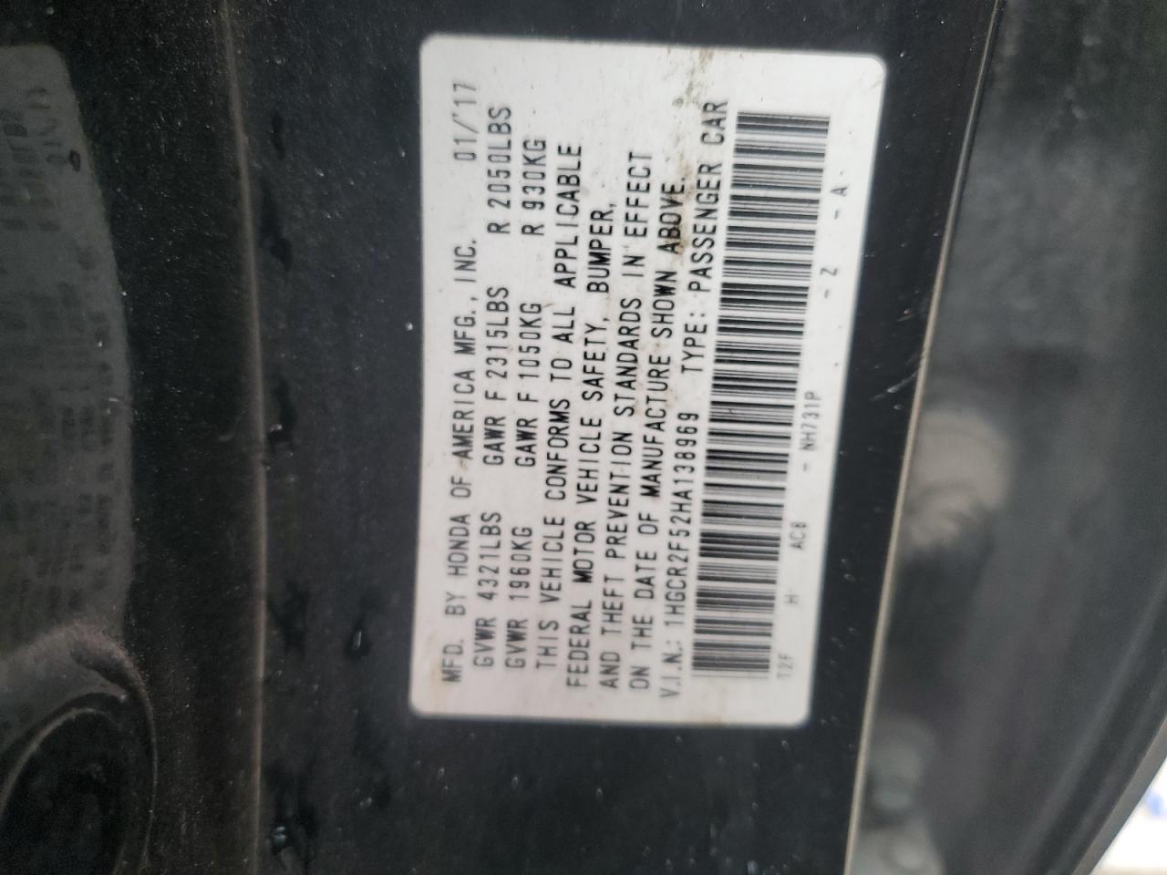 2017 Honda Accord Sport VIN: 1HGCR2F52HA138969 Lot: 82382765