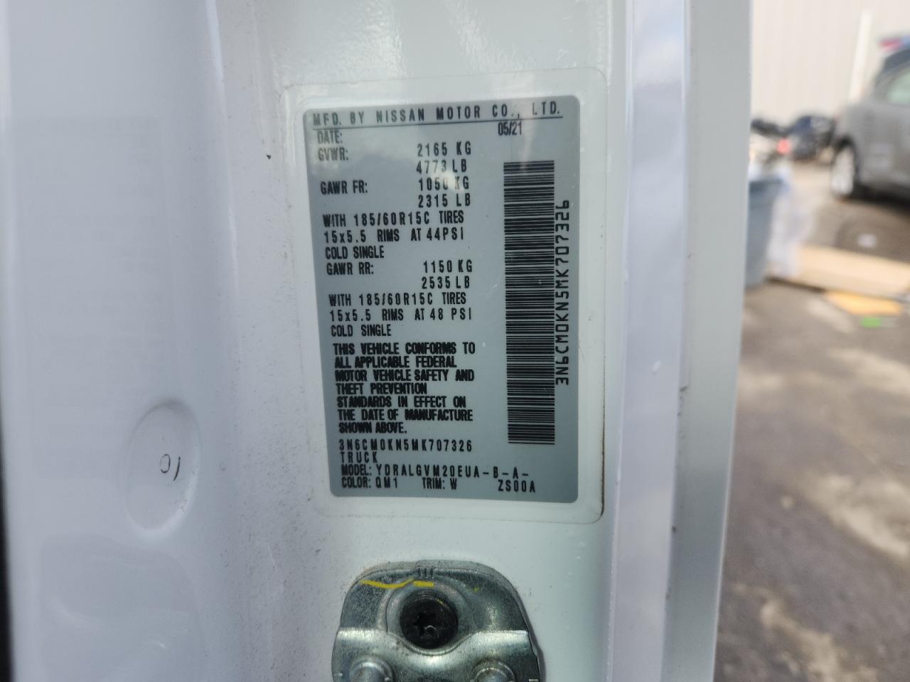 2021 Nissan Nv200 2.5S VIN: 3N6CM0KN5MK707326 Lot: 87391785