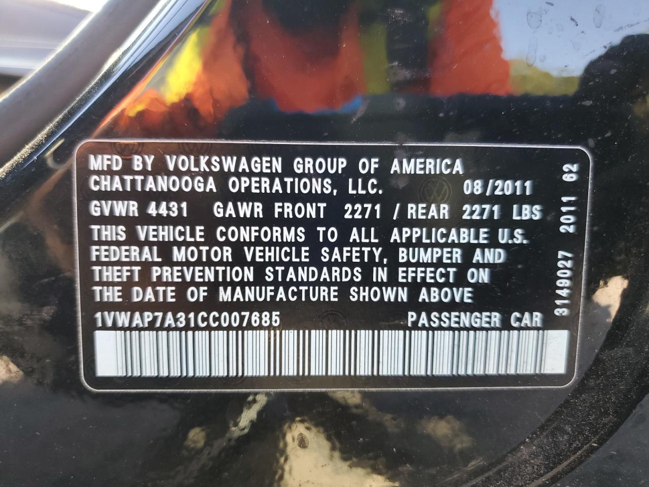 2012 Volkswagen Passat S VIN: 1VWAP7A31CC007685 Lot: 84590115