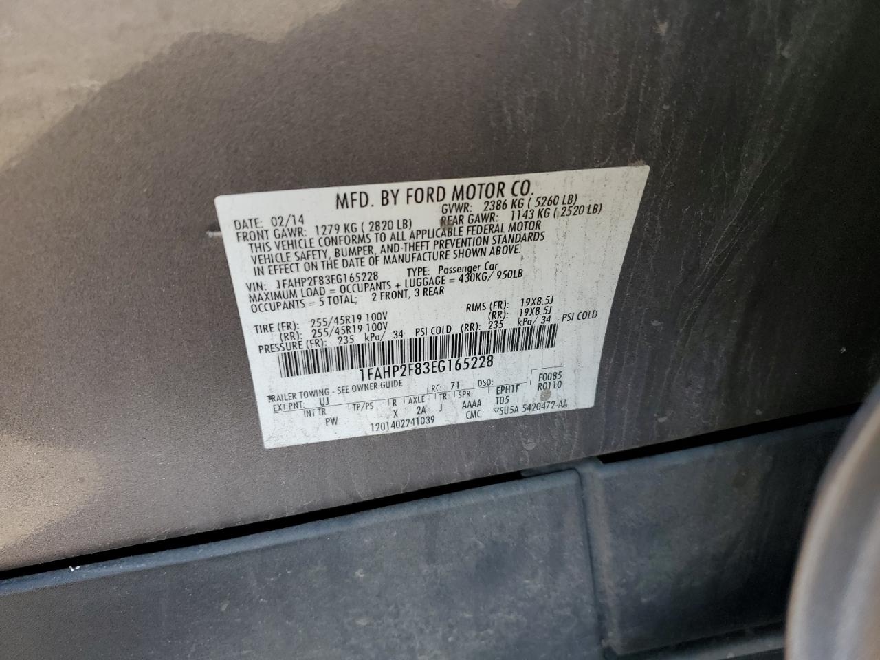 2014 Ford Taurus Limited VIN: 1FAHP2F83EG165228 Lot: 86118195