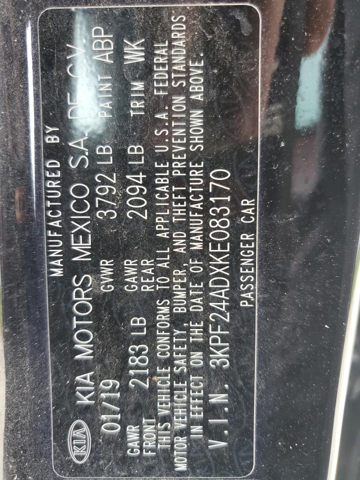 2019 Kia Forte Fe VIN: 3KPF24ADXKE083170 Lot: 85561015