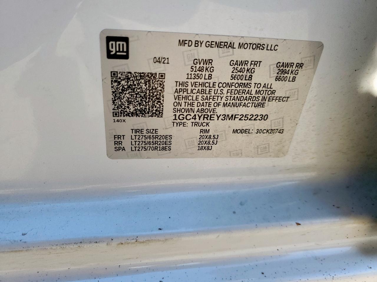 2021 Chevrolet Silverado K2500 High Country VIN: 1GC4YREY3MF252230 Lot: 84949445