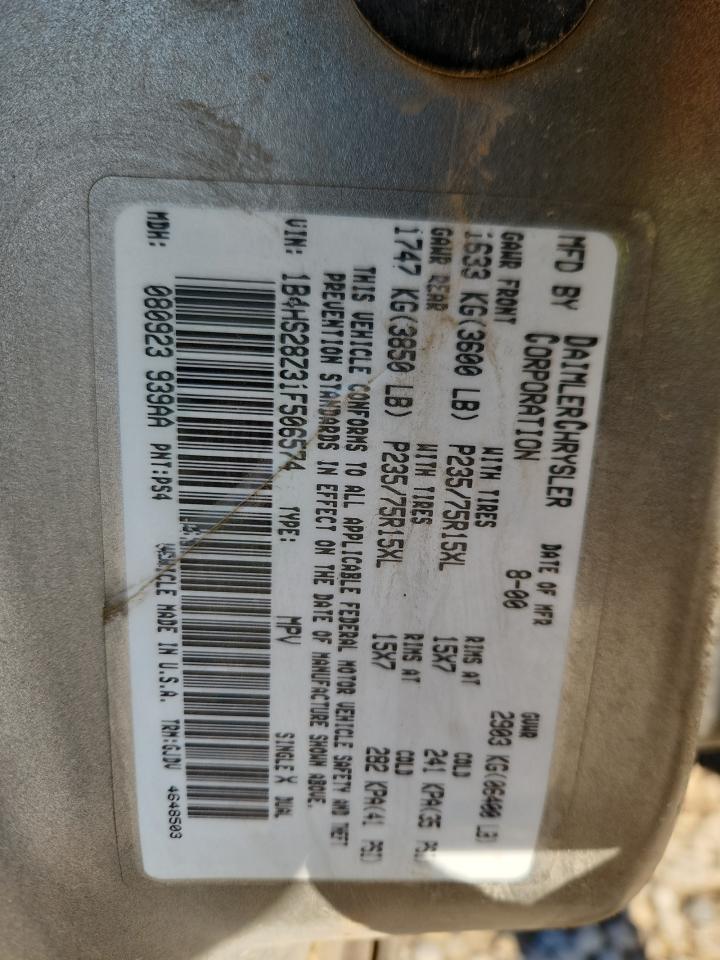 2001 Dodge Durango VIN: 1B4HS28Z31F506574 Lot: 90736665