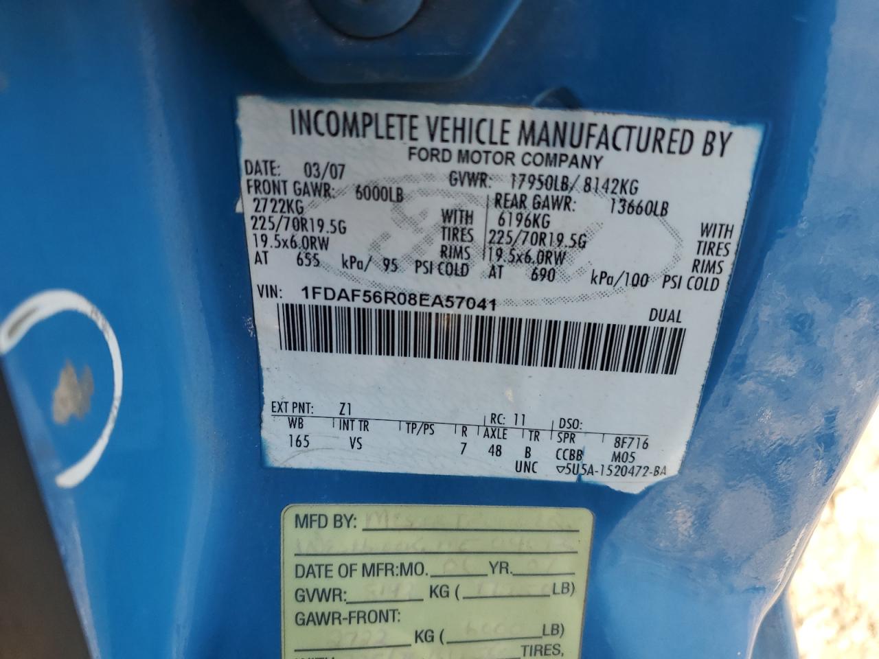 2008 Ford F550 Super Duty VIN: 1FDAF56R08EA57041 Lot: 84588015