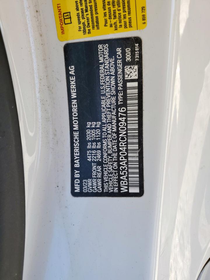 2024 BMW 430I VIN: WBA53AP04RCN09476 Lot: 90607575