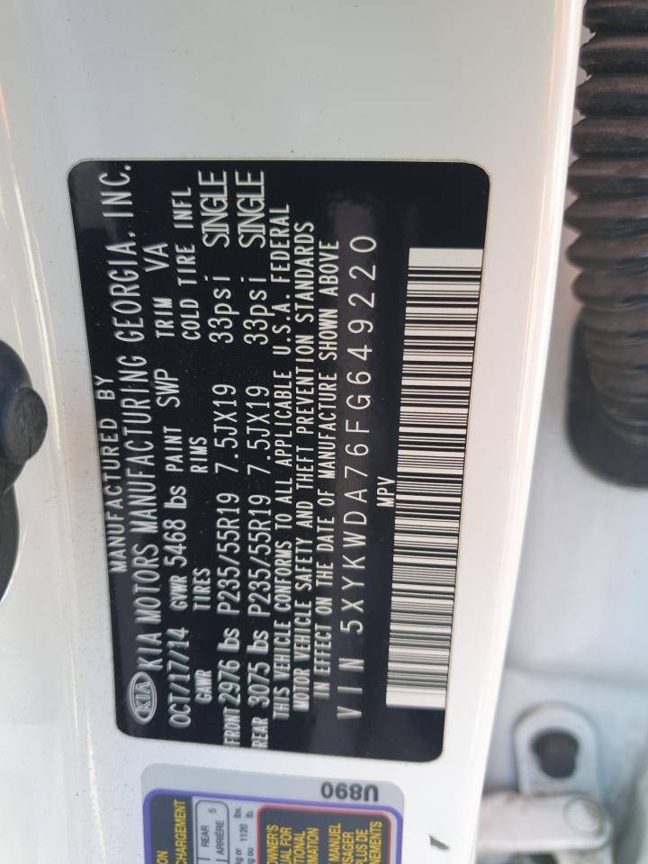 2015 Kia Sorento Sx VIN: 5XYKWDA76FG649220 Lot: 82195325