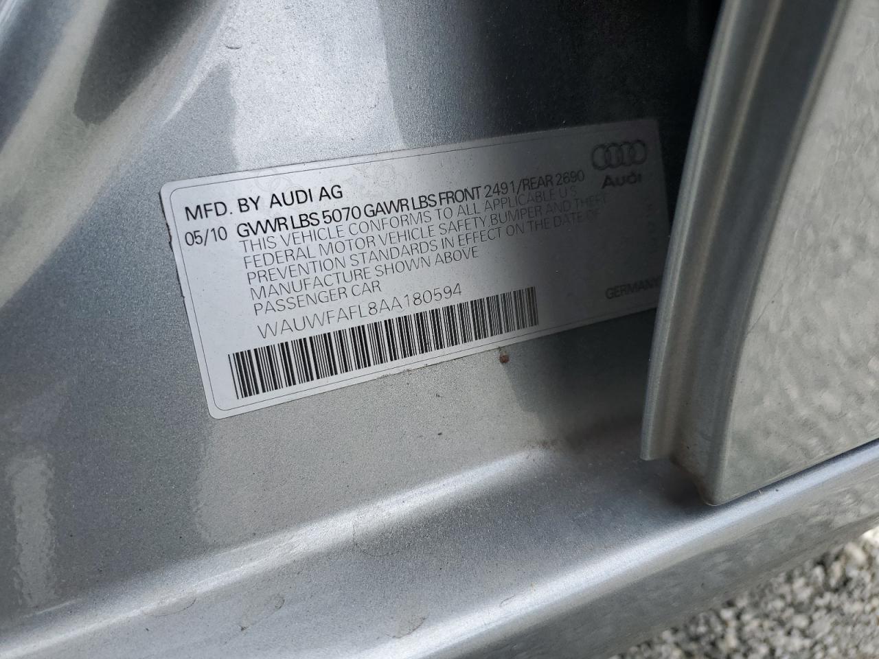 2010 Audi A4 Premium Plus VIN: WAUWFAFL8AA180594 Lot: 86221595