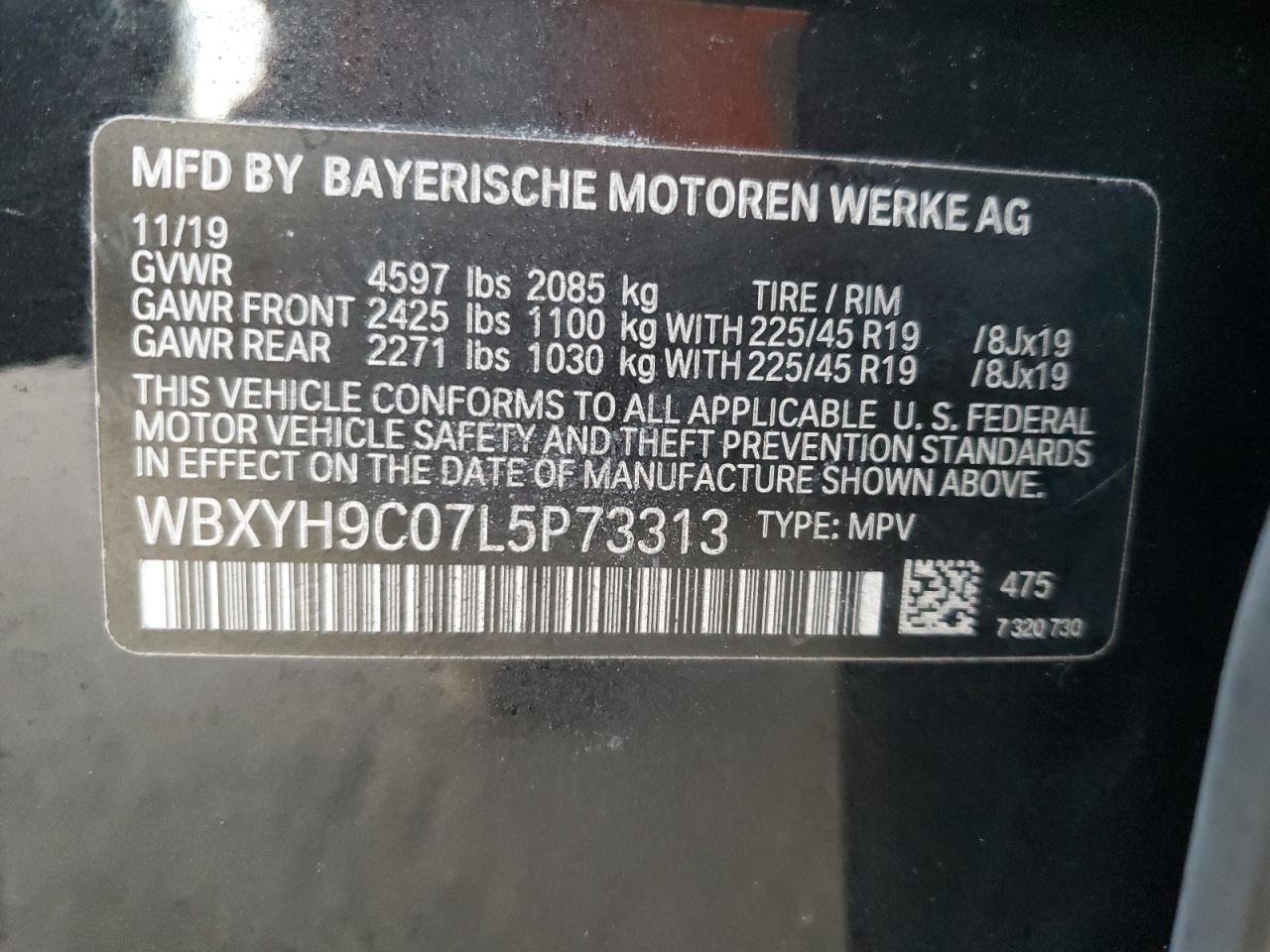 2020 BMW X2 Sdrive28I VIN: WBXYH9C07L5P73313 Lot: 89856845