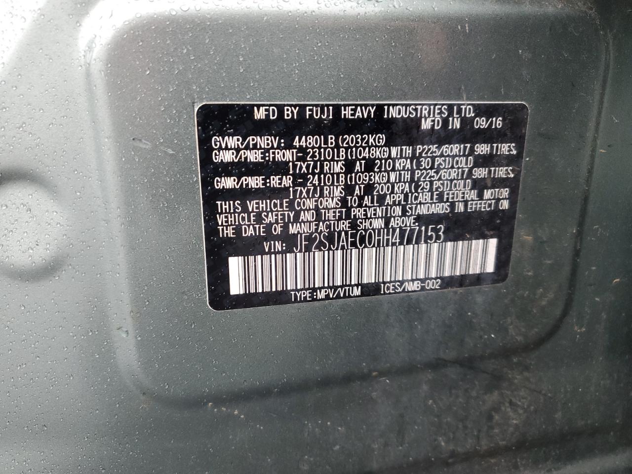 2017 Subaru Forester 2.5I Premium VIN: JF2SJAEC0HH477153 Lot: 90302515