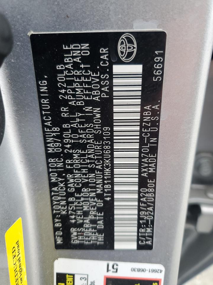 2019 Toyota Camry L VIN: 4T1B11HK3KU683109 Lot: 81903225
