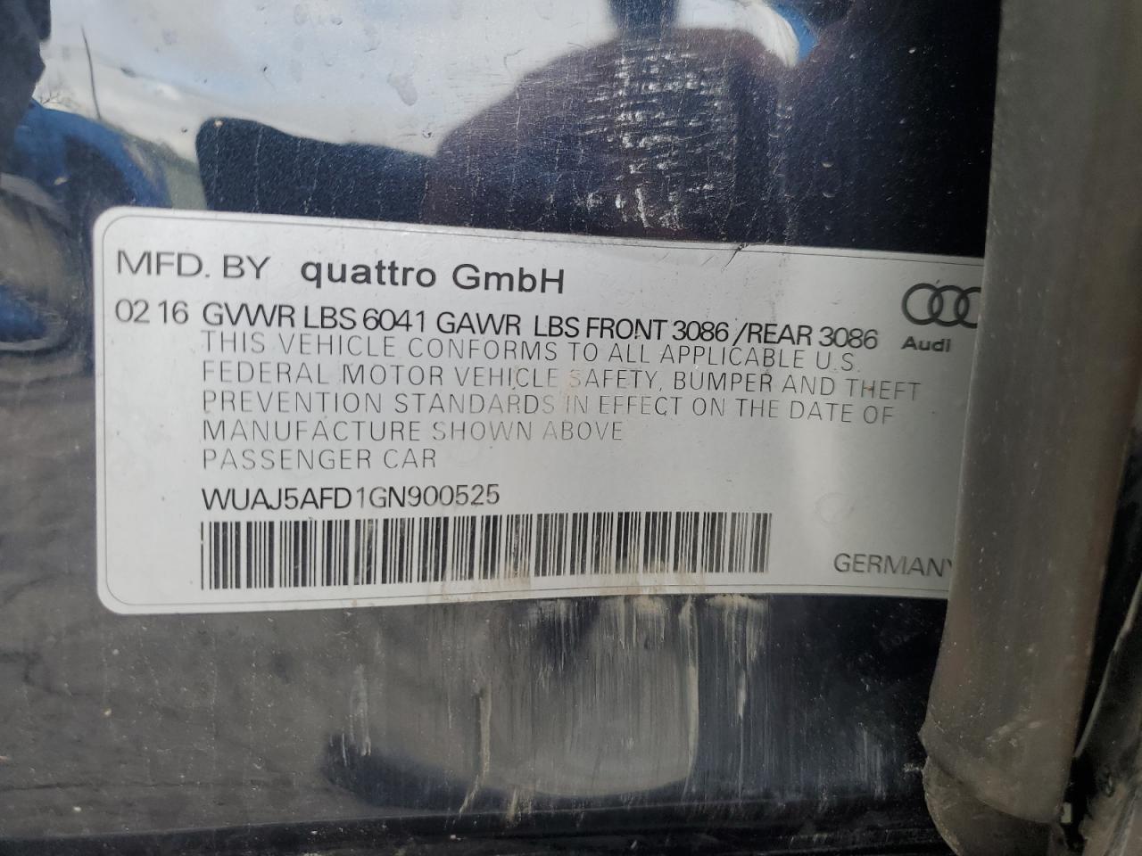 2016 Audi S8 Plus Quattro VIN: WUAJ5AFD1GN900525 Lot: 90140685