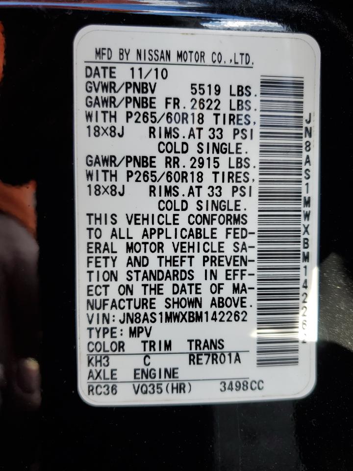 2011 Infiniti Fx35 VIN: JN8AS1MWXBM142262 Lot: 82456965