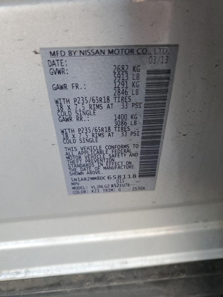 2013 Nissan Pathfinder S VIN: 5N1AR2MM8DC658118 Lot: 85414565