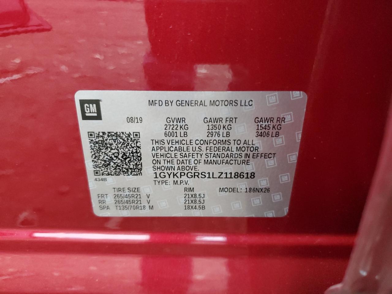 2020 Cadillac Xt6 Sport VIN: 1GYKPGRS1LZ118618 Lot: 82444375