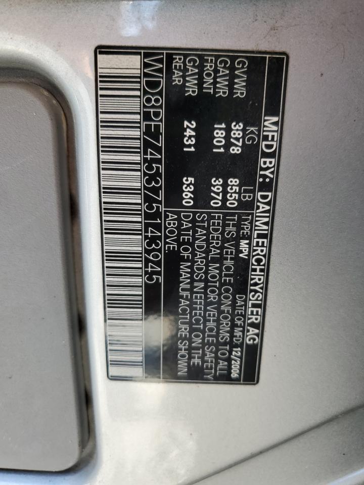 2007 Dodge Sprinter 2500 VIN: WD8PE745375143945 Lot: 87473875