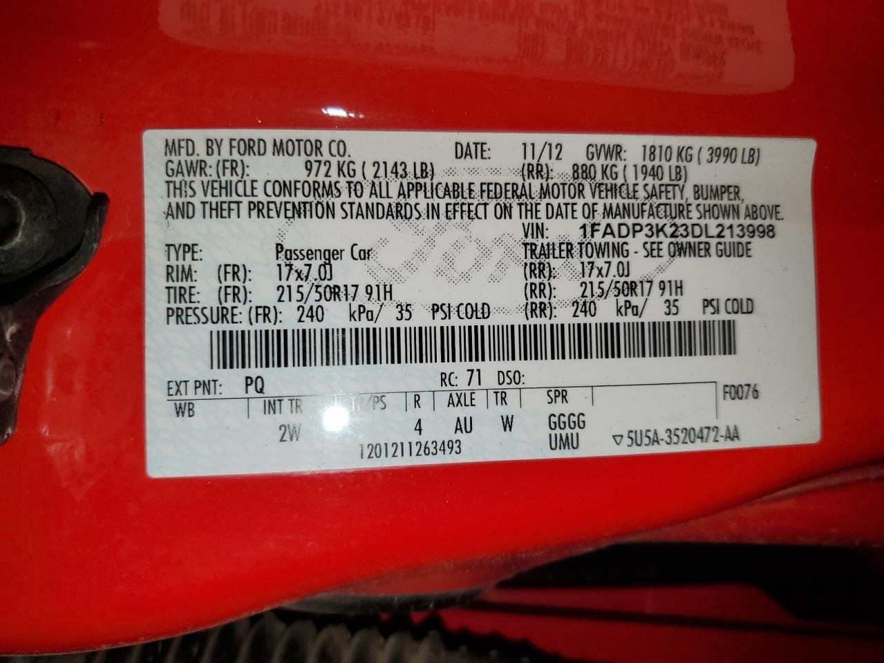 2013 Ford Focus Se VIN: 1FADP3K23DL213998 Lot: 85906125
