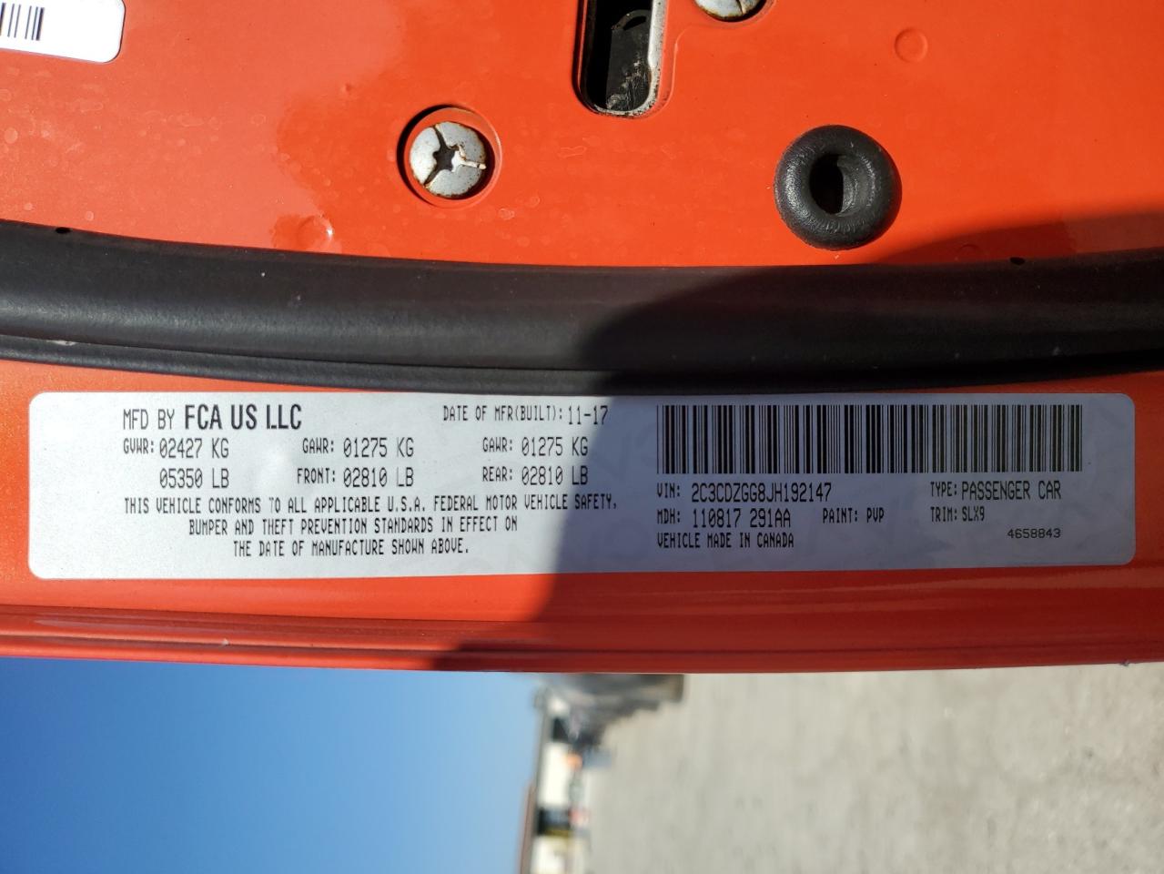 2018 Dodge Challenger Gt VIN: 2C3CDZGG8JH192147 Lot: 86602005