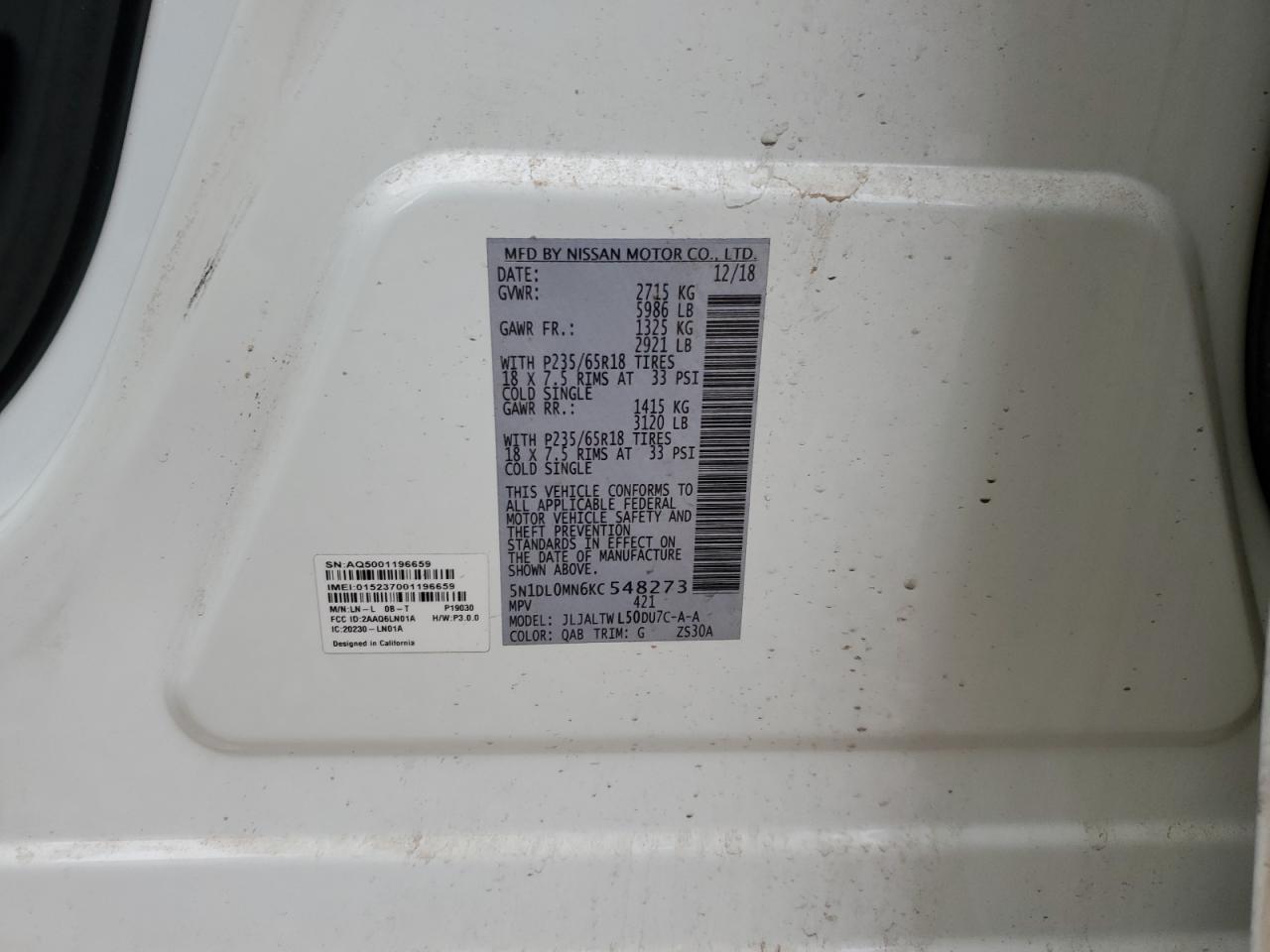 2019 Infiniti Qx60 Luxe VIN: 5N1DL0MN6KC548273 Lot: 89736275