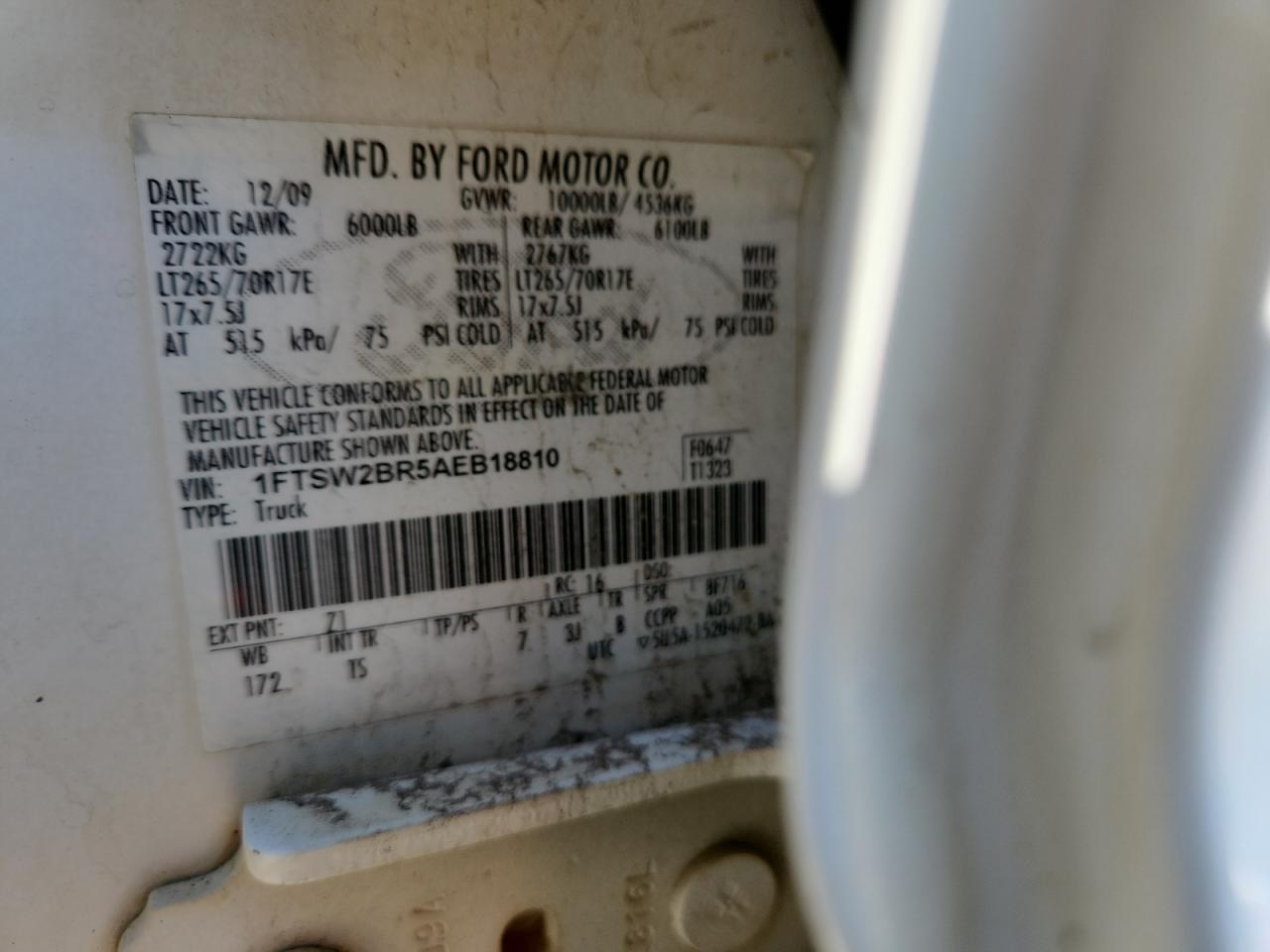 2010 Ford F250 Super Duty VIN: 1FTSW2BR5AEB18810 Lot: 85192955