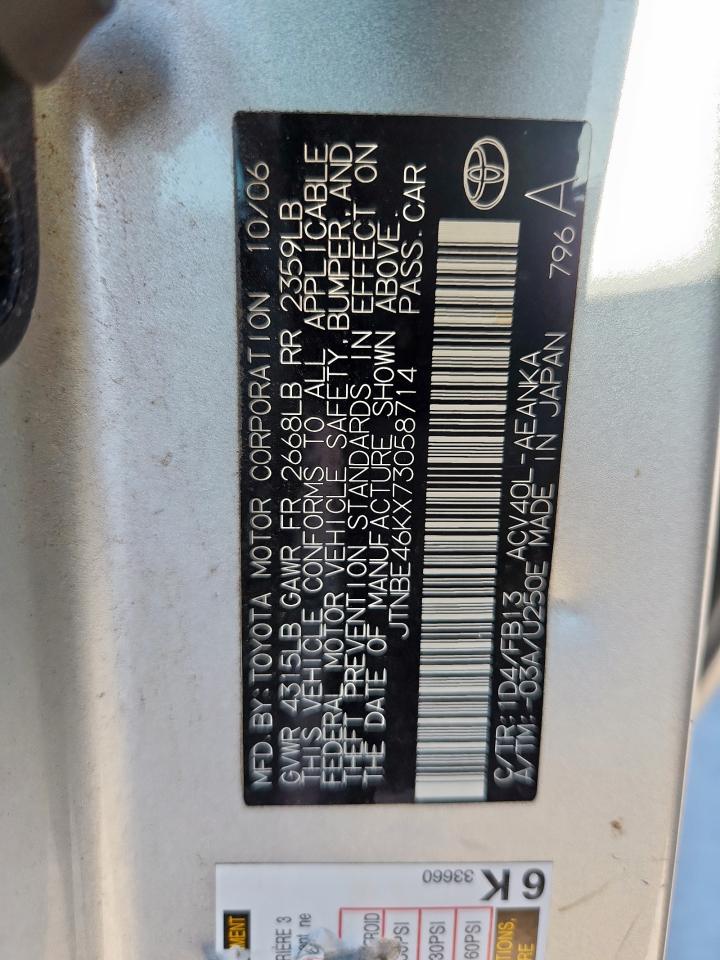 2007 Toyota Camry Ce VIN: JTNBE46KX73058714 Lot: 85710025