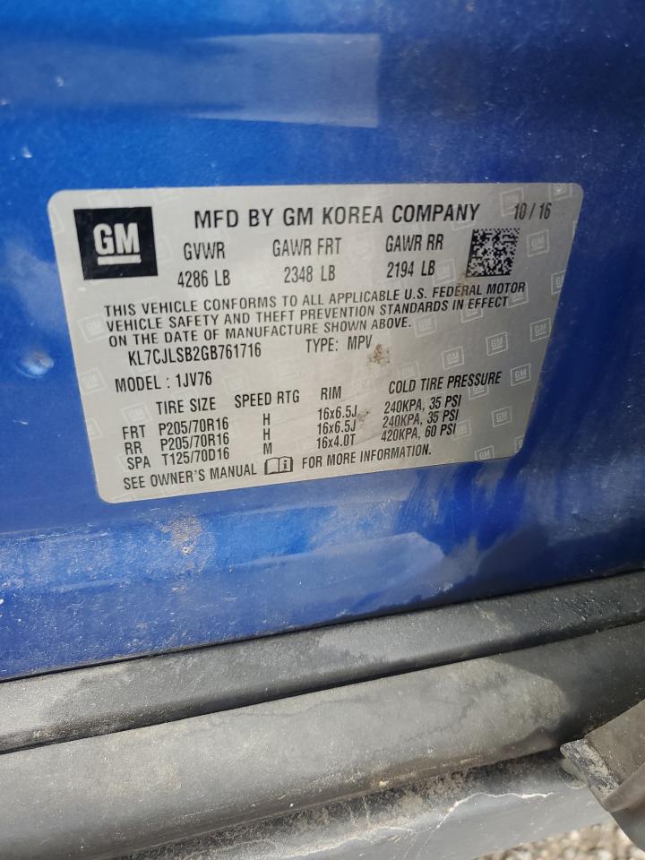 2016 Chevrolet Trax 1Lt VIN: KL7CJLSB2GB761716 Lot: 82429195