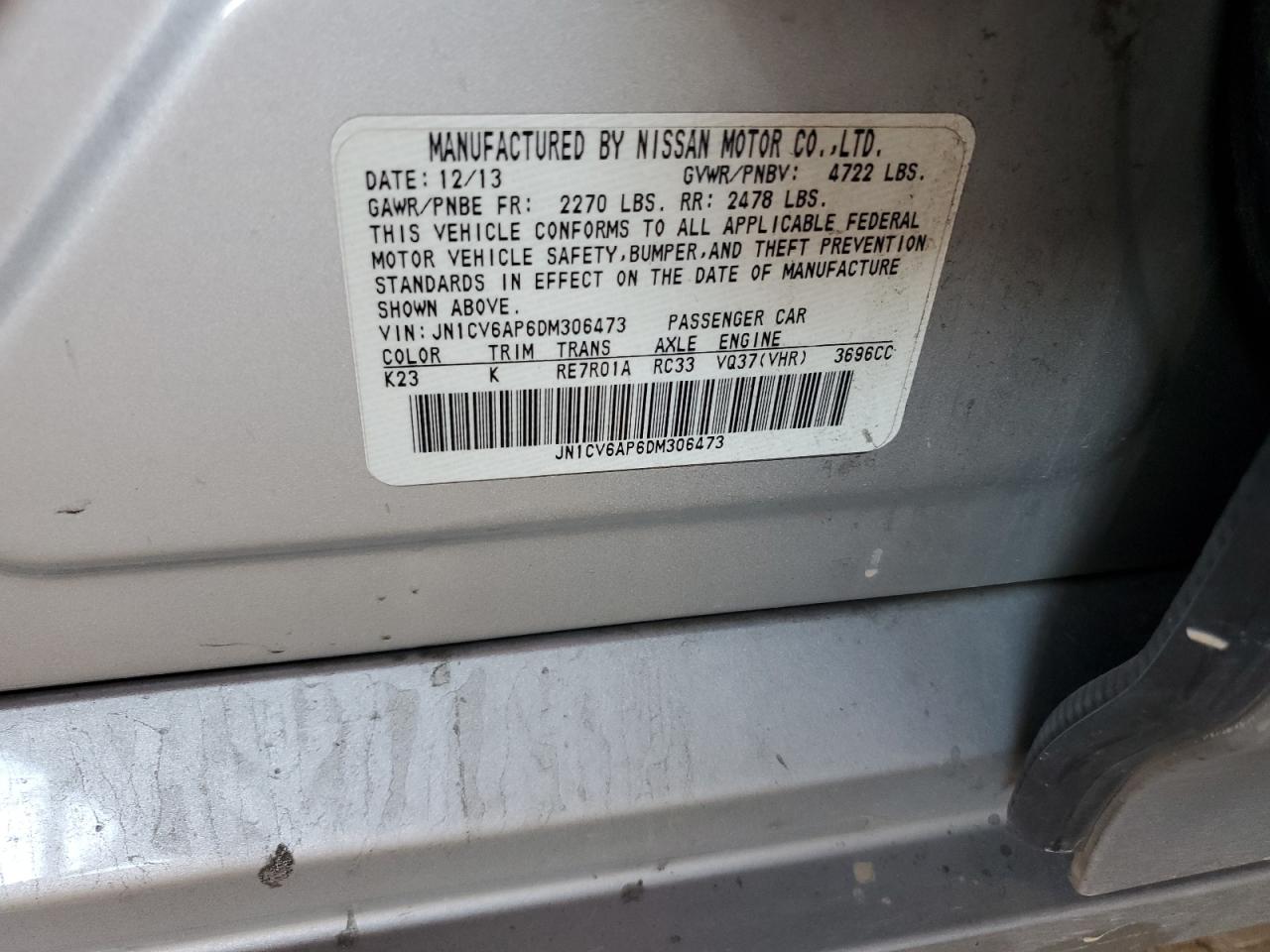 2013 Infiniti G37 Base VIN: JN1CV6AP6DM306473 Lot: 82719155