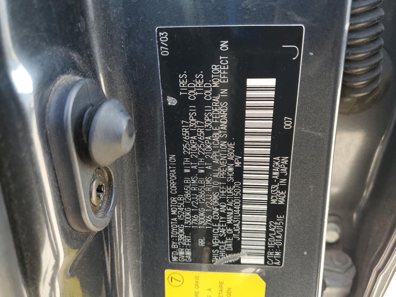 2004 Lexus Rx 330 VIN: JTJGA31U440015070 Lot: 85782745