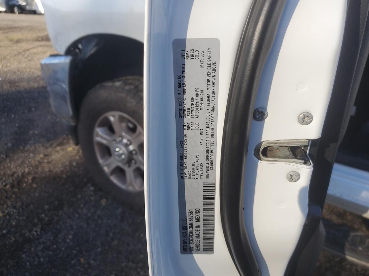 2021 Ram 3500 Big Horn VIN: 3C63R3HL3MG667561 Lot: 87423715