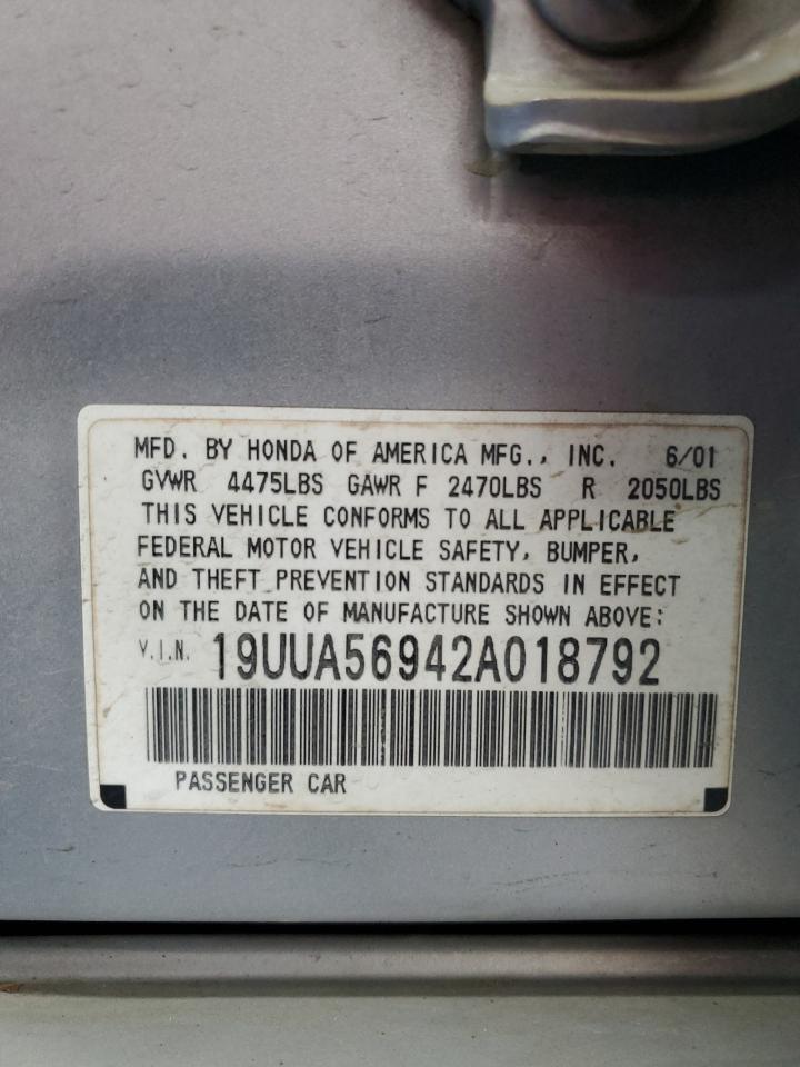 2002 Acura 3.2Tl Type-S VIN: 19UUA56942A018792 Lot: 82230775