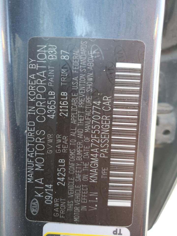 2015 Kia Optima Lx VIN: KNAGM4A72F5570774 Lot: 84941925