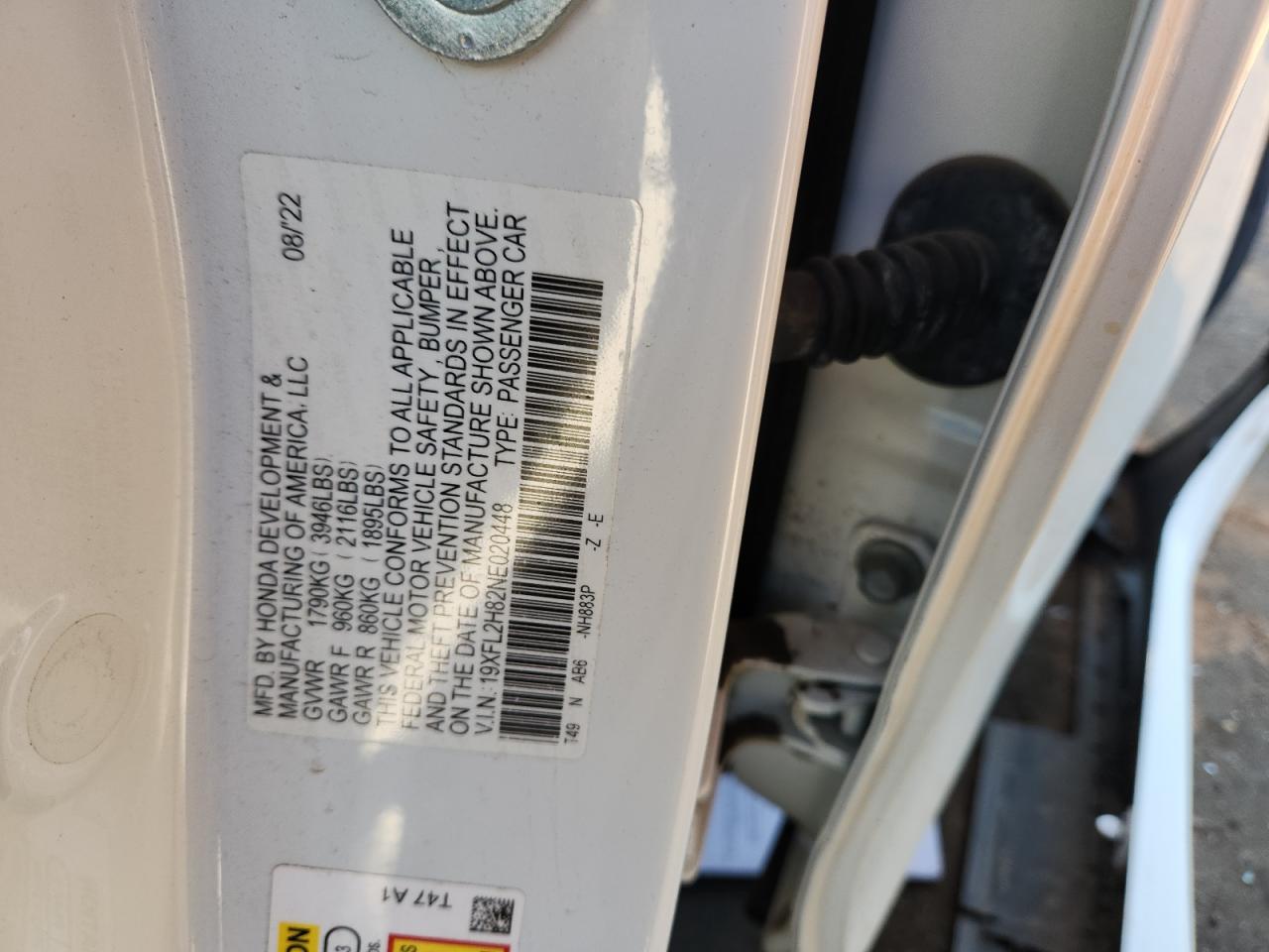 2022 Honda Civic Sport VIN: 19XFL2H82NE020448 Lot: 82362255