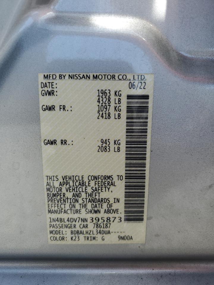 2022 Nissan Altima Sv VIN: 1N4BL4DV7NN395873 Lot: 81966135