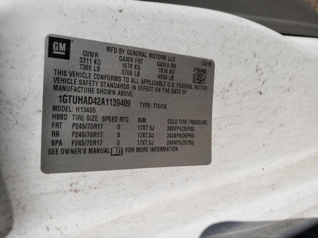 2010 GMC Savana G1500 VIN: 1GTUHAD42A1139409 Lot: 82389305