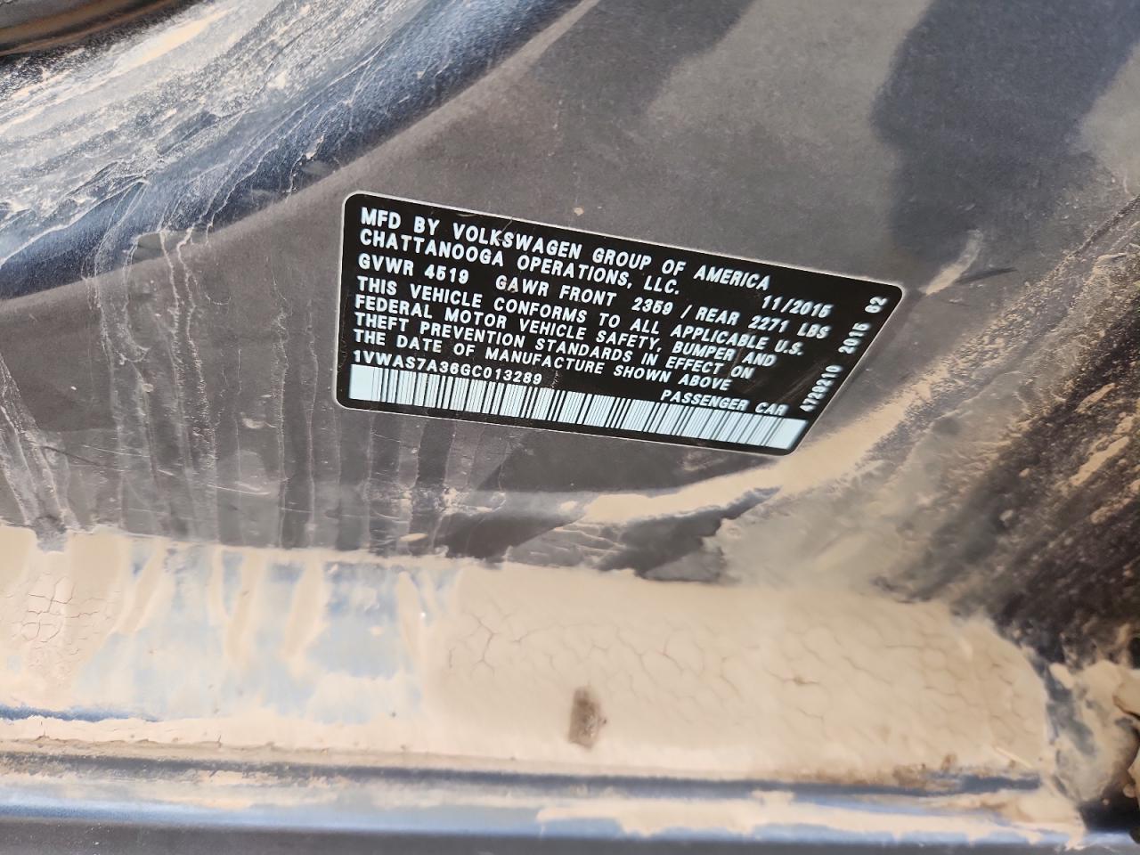 2016 Volkswagen Passat S VIN: 1VWAS7A36GC013289 Lot: 71439215