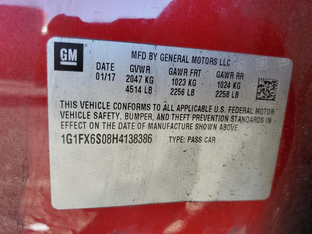 2017 Chevrolet Bolt Ev Premier VIN: 1G1FX6S08H4138386 Lot: 87309135