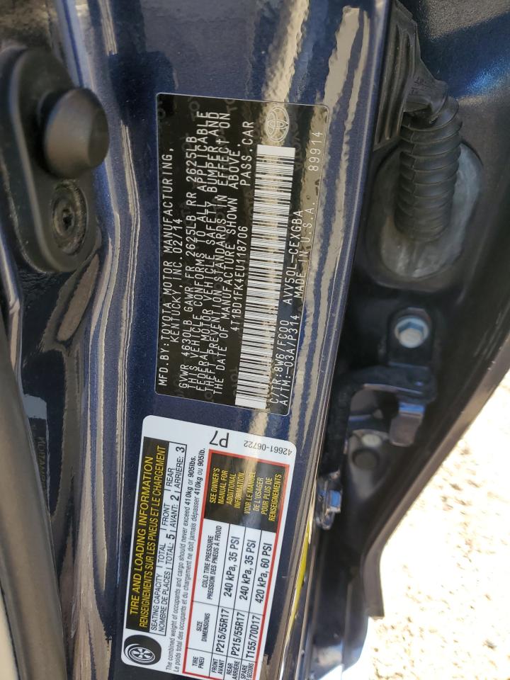 2014 Toyota Camry Hybrid VIN: 4T1BD1FK4EU118706 Lot: 85742835