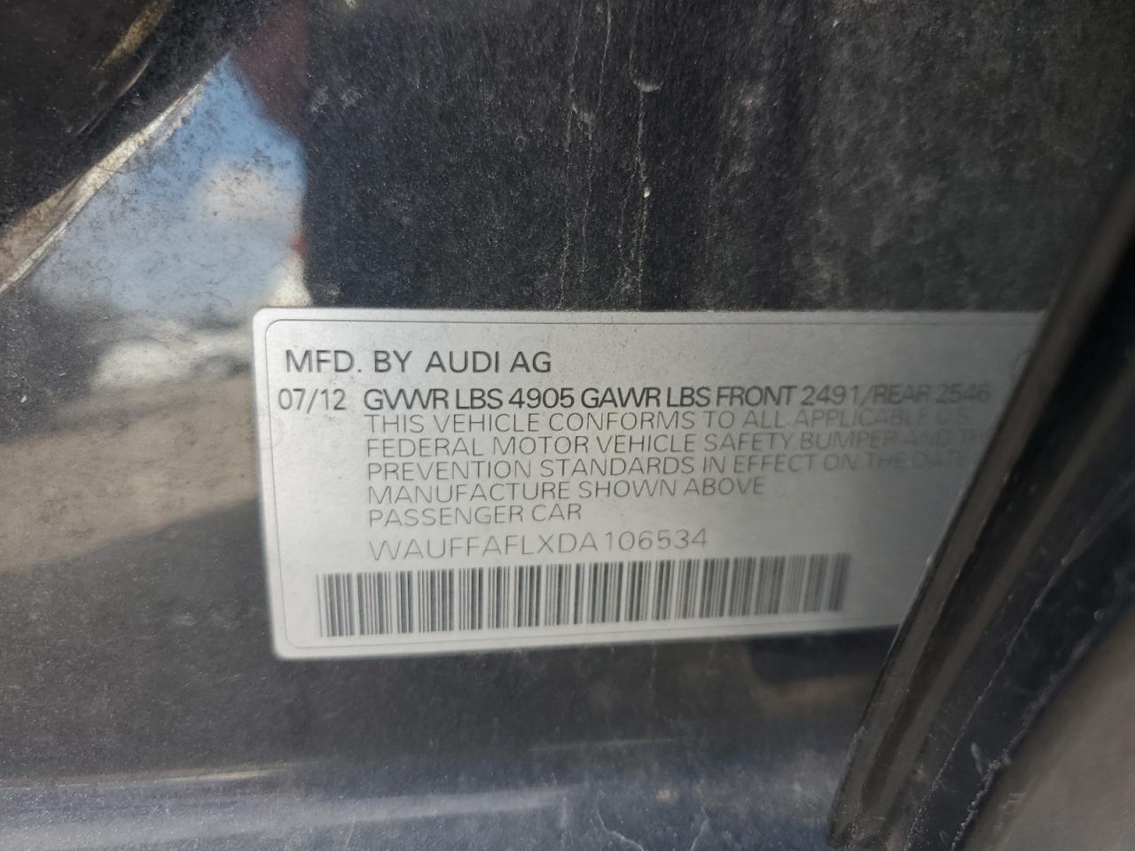 2013 Audi A4 Premium Plus VIN: WAUFFAFLXDA106534 Lot: 85572985