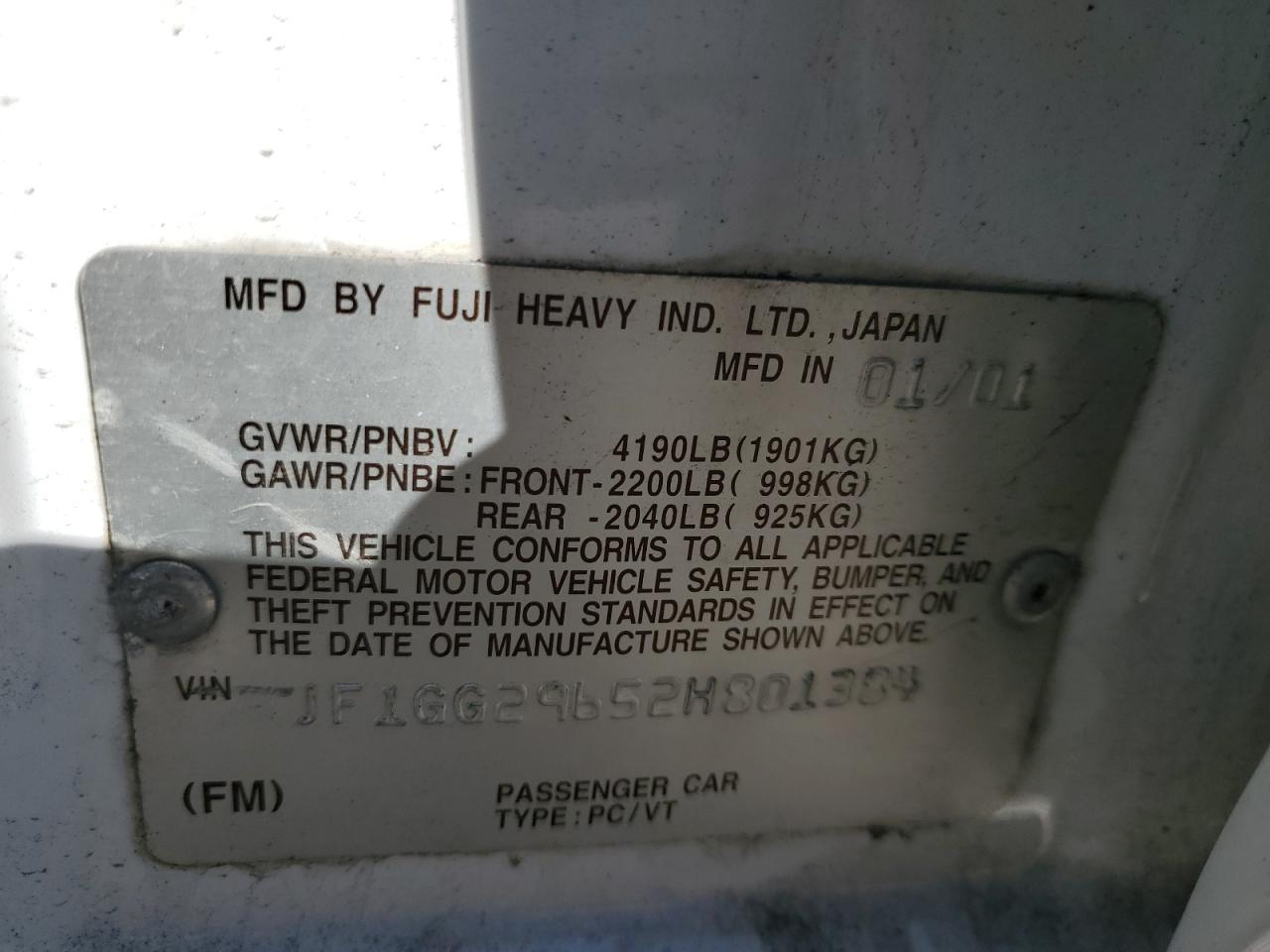 2002 Subaru Impreza Wrx VIN: JF1GG29652H801384 Lot: 81963045