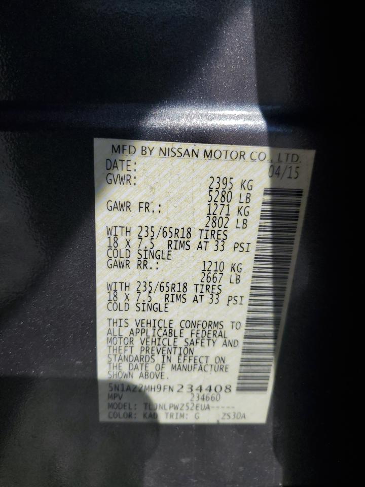 2015 Nissan Murano S VIN: 5N1AZ2MH9FN234408 Lot: 85083255