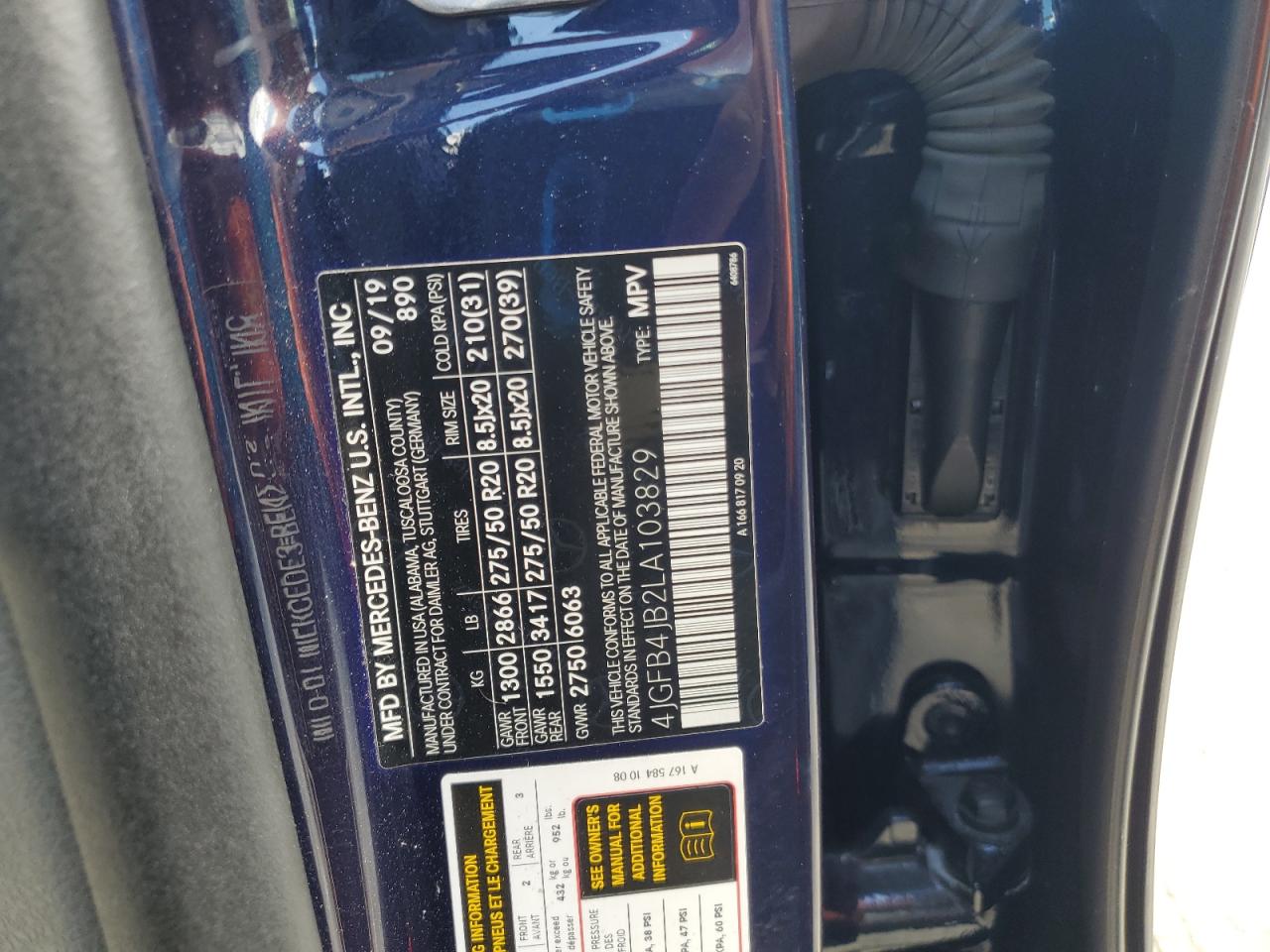 2020 Mercedes-Benz Gle 350 VIN: 4JGFB4JB2LA103829 Lot: 85148925