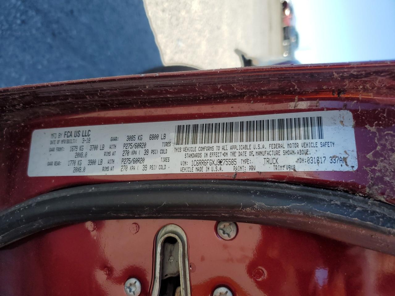 2018 Ram 1500 St VIN: 1C6RR6FGXJS275585 Lot: 86880295