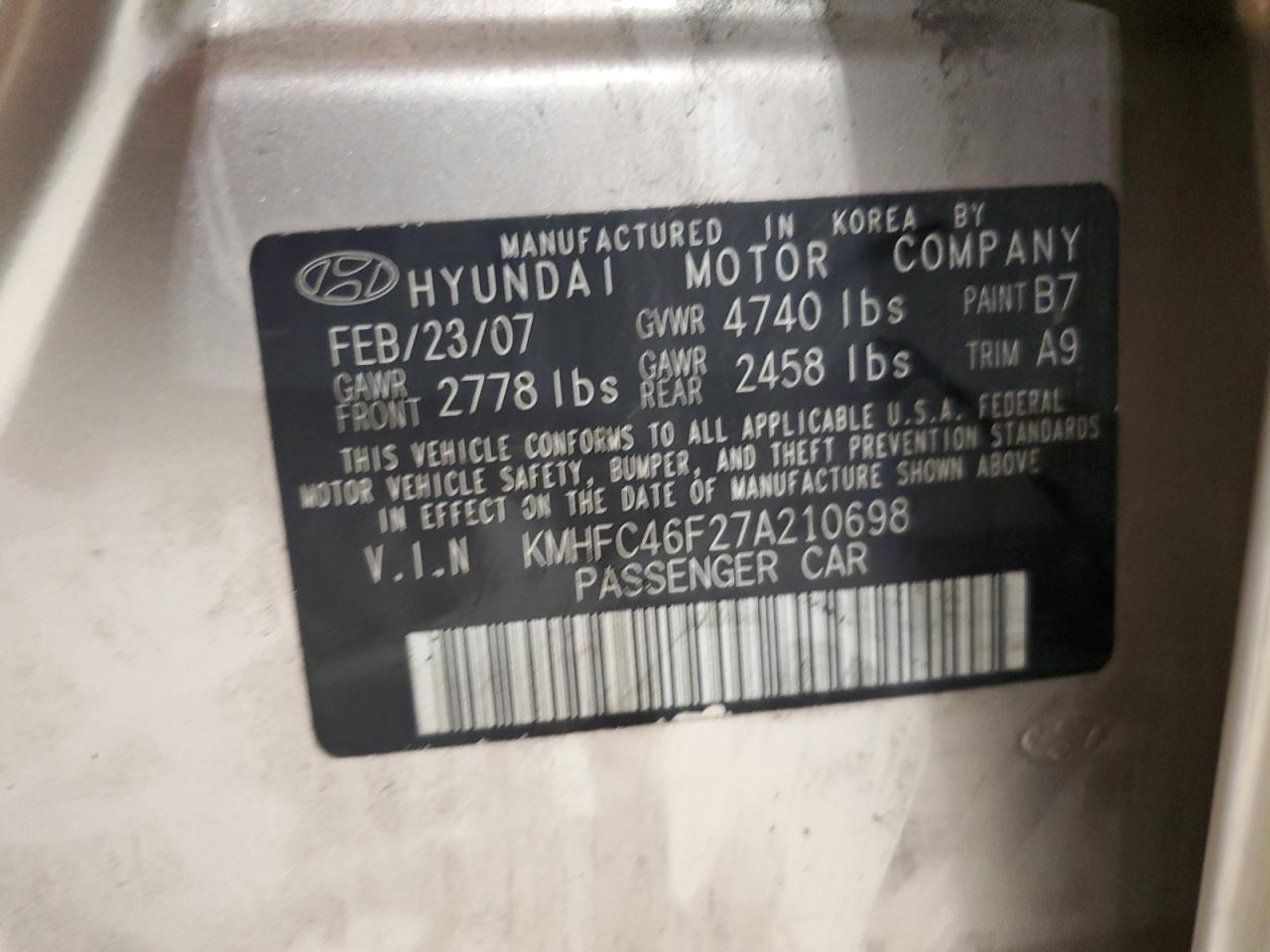 2007 Hyundai Azera Se VIN: KMHFC46F27A210698 Lot: 85492525