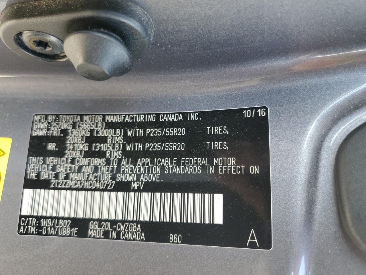 2017 Lexus Rx 350 Base VIN: 2T2ZZMCA7HC040727 Lot: 87395695