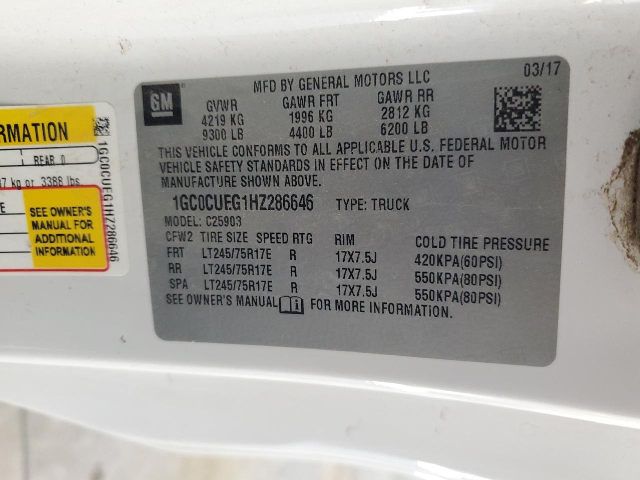 2017 Chevrolet Silverado C2500 Heavy Duty VIN: 1GC0CUEG1HZ286646 Lot: 86476335