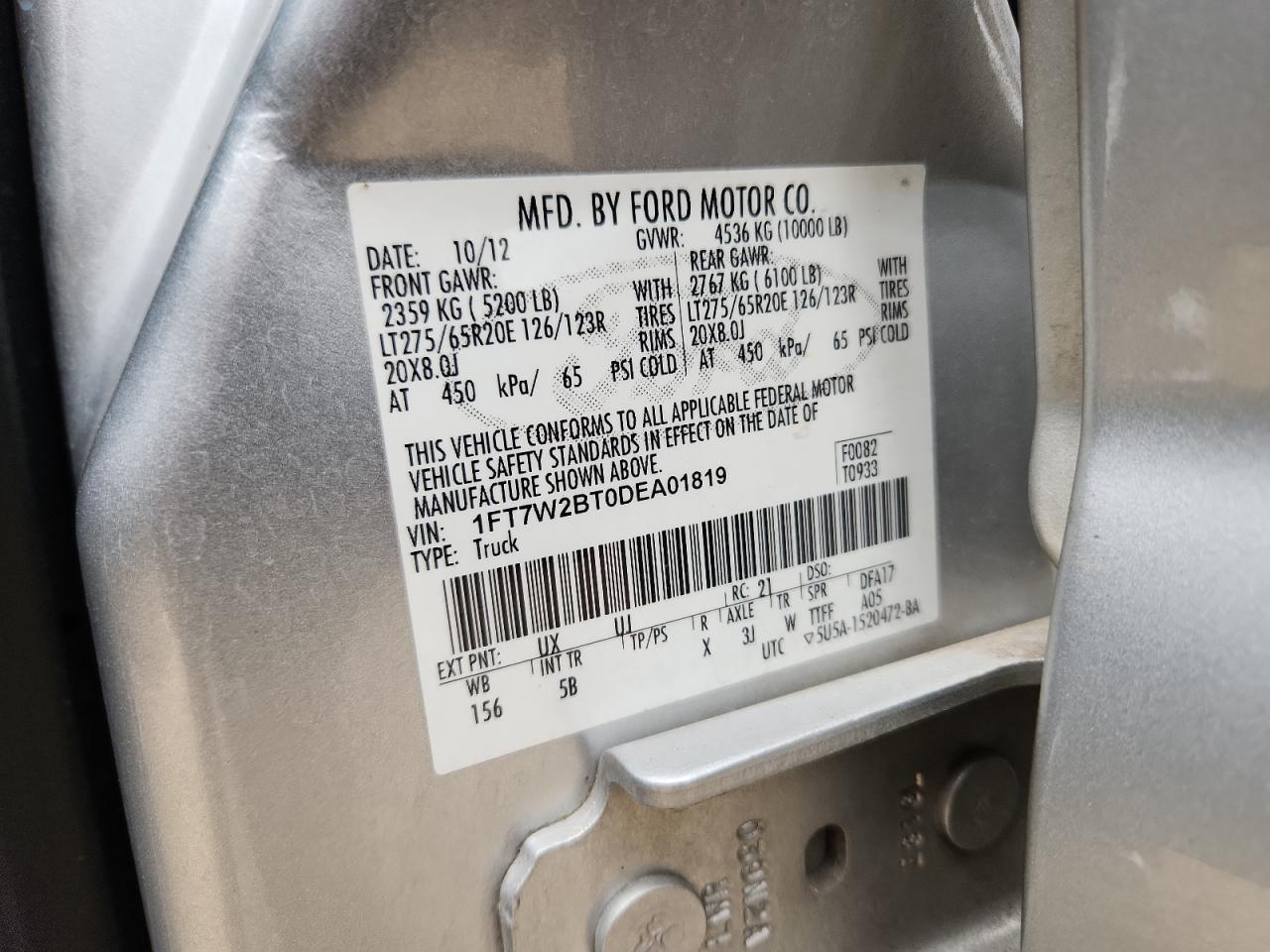 2013 Ford F250 Super Duty VIN: 1FT7W2BT0DEA01819 Lot: 90323315