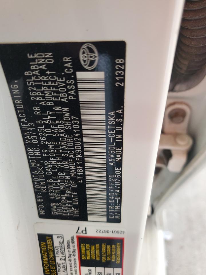 2013 Toyota Camry L VIN: 4T1BF1FK9DU241037 Lot: 85186195